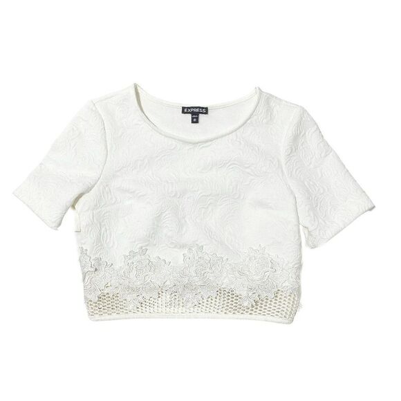 VINTAGE Express Women's Floral Textured Embellished Short Sleeve Crop Top - Picture 1 of 3